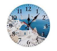 VIDI Santorini Greek Island Round Wall Clock Decorative Non-Ticking Silent Battery Operated Clock 10 Inch, Easy to Read Home Wall Clocks Decor for Living Room, Kitchen, Bedroom, and Office