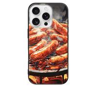 VIDI Sausage on Fire Compatible for iPhone 16 Case Shockproof Tempered Glass Phone Case Slim Aesthetic Protective Cover for Women Men Black