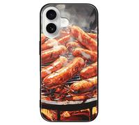 VIDI Sausage on Fire Compatible for iPhone 16 Case Shockproof Tempered Glass Phone Case Slim Aesthetic Protective Cover for Women Men Black
