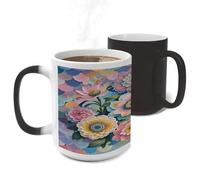 VIDI Scales And Flowers Pattern Heat Sensitive Color Changing Coffee Mugs Large Ceramic Cup with Handle Personalized Magic Cups Temperature Changing Mug Novelty for Xmas Funny Gifts 11 Oz