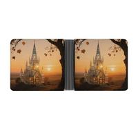 VIDI Slim Wallet for Men Amber Castle Scenery Bifold Wallets Front Pocket Credit Card Holder Leather Money Clip