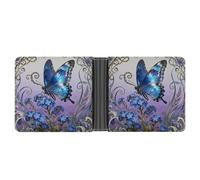 VIDI Slim Wallet for Men Blue Morpho Myosotis Bifold Wallets Front Pocket Credit Card Holder Leather Money Clip