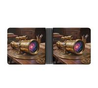 VIDI Slim Wallet for Men Brass Scope & Galaxies Bifold Wallets Front Pocket Credit Card Holder Leather Money Clip