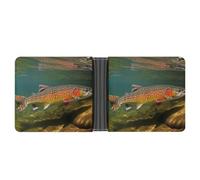 VIDI Slim Wallet for Men Brook Trout Fly Fishing Bifold Wallets Front Pocket Credit Card Holder Leather Money Clip