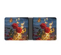 VIDI Slim Wallet for Men Burning Roses Bifold Wallets Front Pocket Credit Card Holder Leather Money Clip