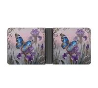VIDI Slim Wallet for Men Butterfly Iris Bloom Bifold Wallets Front Pocket Credit Card Holder Leather Money Clip