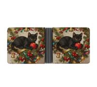 VIDI Slim Wallet for Men Cat on The Christmas Tree Bifold Wallets Front Pocket Credit Card Holder Leather Money Clip