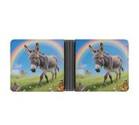 VIDI Slim Wallet for Men Donkey & Butterflies (Rainbow) Bifold Wallets Front Pocket Credit Card Holder Leather Money Clip
