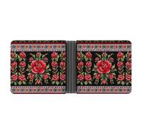VIDI Slim Wallet for Men Ukrainian Embroidery Style Rose Bifold Wallets Front Pocket Credit Card Holder Leather Money Clip