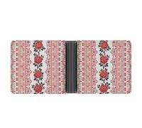 VIDI Slim Wallet for Men Ukrainian Embroidery Style Rose Bifold Wallets Front Pocket Credit Card Holder Leather Money Clip