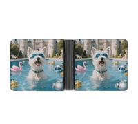 VIDI Slim Wallet for Men Westie Pool Grace Bifold Wallets Front Pocket Credit Card Holder Leather Money Clip