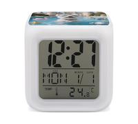 VIDI Smart Digital Alarm Clock with 7 Color Changing Night Light - Westie Pool Grace LED Display Desktop Clock for Heavy Sleepers, Bedside Small Alarm Clocks with Date Temperature Display