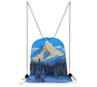 VIDI Snowy Mountain Drawstring Backpack Canvas String Bag Sports Sackpack Gym Sack for Men Women
