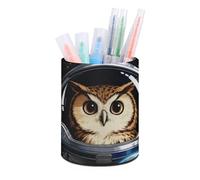 VIDI Space Astronaut Owl Pen Holder for Desk Large Capacity Pencil Cup Organizer Leather Makeup Brush Holders Round Desk Pen Holder for Office, Classroom, Home Workspace Organization