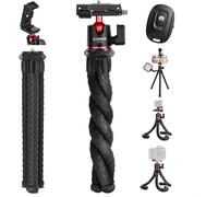 VIDIFY Coman Octopus Flexible Tripod For Gopro Hero, Insta360 X5, DJI Action, DSLR Camera, Integrated Phone Holder, Cold Shoe, Wrap Around Bendable Tripod for iPhone, Includes Bluetooth Shutter Remote