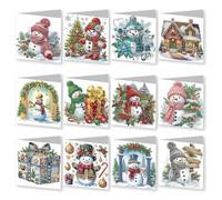 Vidillo 12Pcs Diamond Painting Christmas Cards, 5D DIY Christmas Diamond Art Cards Handmade Crystal Christmas Greeting Card Kits Christmas Scene Seasonal Cards with Envelopes Craft Gifts (Snowman)