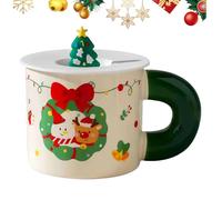 Vidillo Christmas Coffee Mugs 400ml Xmas Ceramic Gift Mug with Lid Durable Tea Cup Milk Cup Coffee Chocolate Cup for Women Mum Her Grandma Girl Teacher Friend Birthday Gift Christmas Decor (Green)