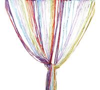 Vidillo String Curtain Panel, Glitter Door Wall Window Doorways Panel Fly Screen Fringe Room Divider Blind,Decorative Tassel Ribbon Strip Silver Screen for Living room, Bedroom, Party Event (Rainbow)