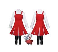 VIDOJI Eri Cosplay Costume Red Uniform Socks Headwear Set Maid Dress Halloween Outfits,Red-L