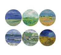 VIDOJI Leather Coasters for Drinks Van Gogh Art Coasters Set - Use 6 Famous Van Gogh Paintings, Unique Housewarming Gifts for New Home Decorative