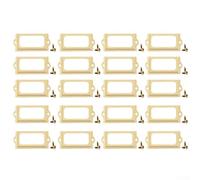 Vidonergy 20Pcs Antique Brass Drawer Label Pull Cabinet Handle with 40 Screws, Iron File Name Card Holder for Jewelry Box, Cupboard, Apothecary - 70x33mm(Yellow)