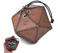 Vidonergy Leather Dice Bag for Polyhedral Dice, 12 cm Drawstring Pouch Made of Waterproof PU Leather, Vintage Brown RPG Board Game Accessory for D20 and Small Gaming
