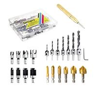 VIDOO 23pcs Woodworking Chamfering Countersunk Drill Bit Set 5 Flute Chamfering Drill Wood Plug Cutter Automatic Center Punch Drill