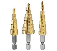 VIDOO 3Pcs 1/4 Inch Hex Shank HSS Titanium Coated Step Drill Bit Set 3-12/4-12/4-20mm