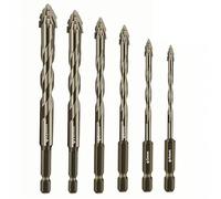 VIDOO 6pcs Drill Bit Carbide Sawtooth 4-Teeth Hex Shank Dry Drill Bit for Ceramic Tile Cast Iron Concrete with Ceramic Buster for Precision Positioning