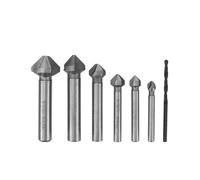 VIDOO 7-Piece Countersunk Drill Set, Din335 Standard C-Type Straight Shank Three Teeth, 6 Diameters 6.3/8.3/10.4/12.4/16.5/20.5mm Countersunk Drill + 1 3mm Black Twist Drill