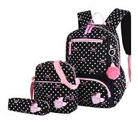 VIDOSCLA 3Pcs Crown Prints Backpack Sets Bowknot Primary Schoolbag Travel Daypack Shoulder Bag Pencil Case
