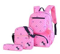 VIDOSCLA 3Pcs Crown Prints Backpack Sets Bowknot Primary Schoolbag Travel Daypack Shoulder Bag Pencil Case