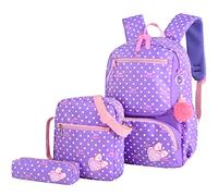 VIDOSCLA 3Pcs Crown Prints Backpack Sets Bowknot Primary Schoolbag Travel Daypack Shoulder Bag Pencil Case