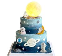 Vidotim Moon Cake topper,6Pcs Space Astronauts Diy Cake Decoration, 3D Soft light Moon Cake Topper for Children Space-Themed Decoration Birthday Party Supplies, Cake Decoration (Yellow)