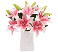 Vidoxdu 5PCS Artificial Lilies Set, Short Stem Fake Lily Flowers with 10 Blooming Flower Heads and 5 Buds for Flower Arrangement Bouquet DIY Home Wedding Party (Pink)