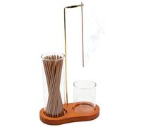 Vidoxdu Wooden Upside Down Incense Holder with Glass Ash Catcher for Yoga | Removable Glass ash Catcher with Metal Clip, for Spa, Tea, Zen Meditation, Home Relaxation, Rubberwood Base, Anti-ash, Brown