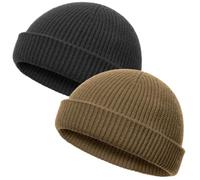 vidsel Thin Wool Fisherman Beanie Hat for Men Women Fall Winter,Short Knit Cuffed Fashion Trawler Skull Cap,Watch Cap, 2-dark Gray, Khaki, 6 1/2-7 3/8