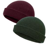 vidsel Thin Wool Fisherman Beanie Hat for Men Women Fall Winter,Short Knit Cuffed Fashion Trawler Skull Cap,Watch Cap, 2-wine-red, Army Green, 6 1/2-7 3/8