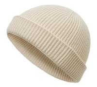 vidsel Thin Wool Fisherman Beanie Hat for Men Women Fall Winter,Short Knit Cuffed Fashion Trawler Skull Cap,Watch Cap, Beige, 6 1/2-7 3/8