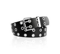 Vidsmow Double Grommet Punk Rock Belt,Suitable for Waist Circumference 80-87cm, Studded PU Leather Eyelet Belt with 2 Rows of Grommets, Gothic Punk for Jeans & Pants, Adjustable Square Buckle