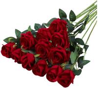 VIDSTW 12 Artificial Roses 52 cm Lifelike Roses Artificial with Green Leaves Fake Roses Artificial Roses Like Real Bouquet Artificial for Home Wedding Party Garden (Red Wine)
