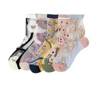 VIDSTW 5 Pairs Transparent Socks Transparent Flower Socks Nylon Socks Women's Short Ultra Thin Mesh Summer Silky Cool Ruffle Fine Fashionable Non-Slip Ankle Socks, 36-40