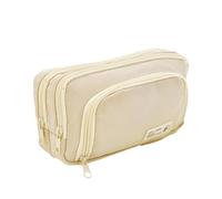 VIDSTW Large Pencil Case, Minimalist Pencil Case, 3 Compartments, Large Capacity School Pencil Case for Girls and Boys Waterproof Pencil Case for Pencil Pen Ruler Compass, beige, 22 x12,5 x 7 cm