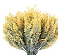VIDSTW Pack of 12 Lavender Artificial Flowers Flocking 36 cm Artificial Balcony Plants Lavender Decoration Realistic Simulated Lavender Flower Bouquet for Indoor Outdoor Decoration (Yellow)