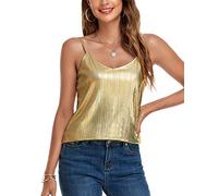 VIDUSSA Sexy Tops for Women Womens Tank Tops V Neck Sparkle Cami Top Sleeveless Shirts Blouses Gold S