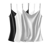 VIDUSSA Womens Silky Satin Vest Tops Pack V Neck Spaghetti Strap Loose Sleeveless Cami Tank Shirt Blouses 3 Pack Black+White+Grey XL