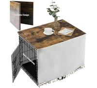 VIE DE AMAN Dog Crate Topper Wood for 24 30 36 42 48 inch Cages, Table Foldable Dog Kennel Topper with Tassel Curtain, Rustic Style Top Rustic Brown(Dog Crate Not Include)