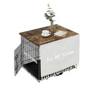 VIE DE AMAN Dog Crate Topper Wood for 30 inch Cages, Rustic Brown, Dog Crate Table Topper with Tassel Curtain, Easy Clean, Stylish Style