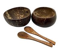 Vie Gourmet Coconut Bowls and Spoons (Set of 2)100% Natural, Hand Made,Vegan,Eco Friendly,Lightweight & Durable for Breakfast,Serving, Decoration|Beautifully Handcrafted from Reclaimed Coconut Shells