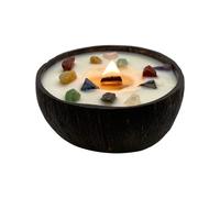 VIE Handmade Soy Wax Candle in Natural Coconut Shell with Chakra Gemstones, Aromatherapy Meditation Candle, Eco-Friendly Home Decor, Relaxation and Spiritual Healing Gift